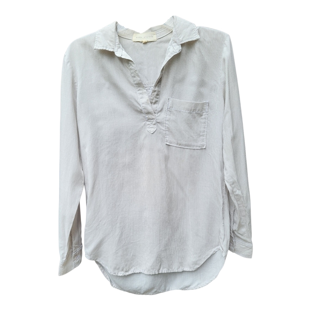 Side Stitch Cream and Gray Striped Long Sleeve Pullover Top - Size XS